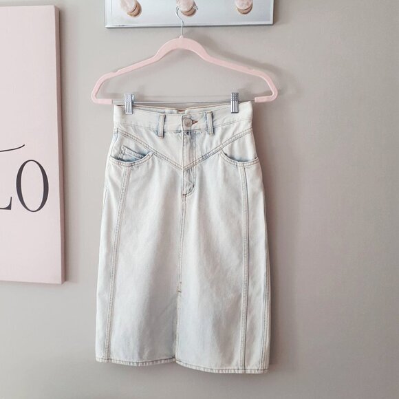 NWT Sandro high waisted faded wash denim midi skirt, XS - Picture 12 of 12